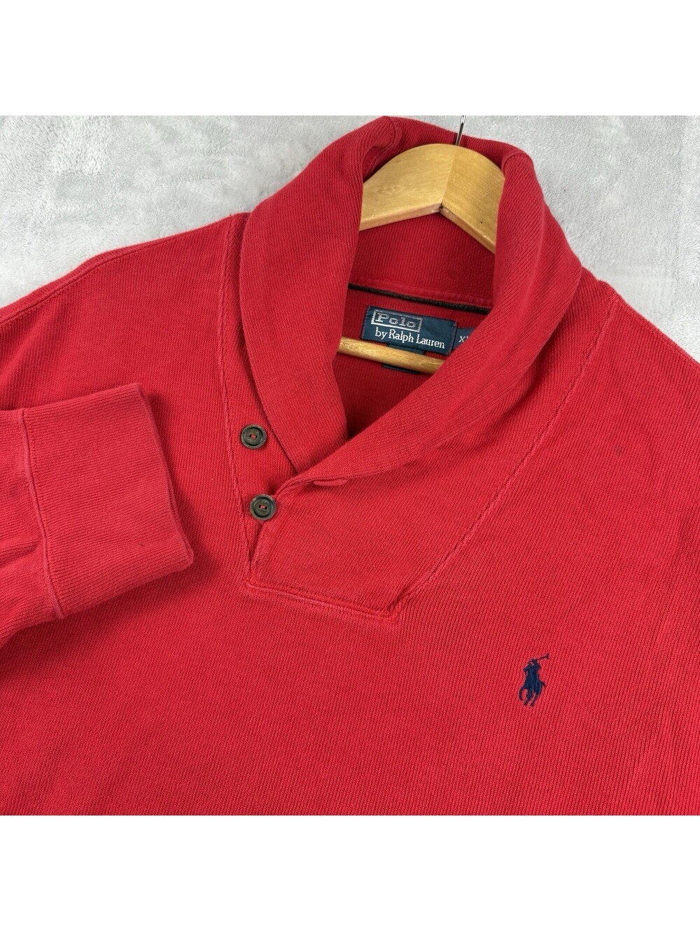 Polo Ralph Lauren Red Shawl Collar Pullover Sweatshirt Cotton Pony Logo Men XXL